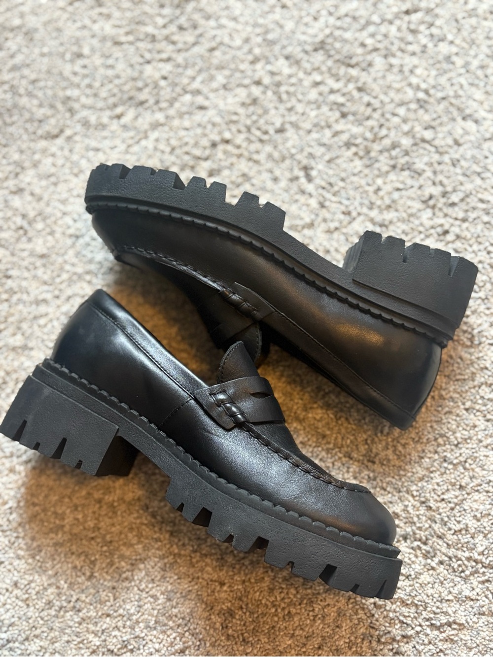 Free People Black Chunky Lug Penny Loafers